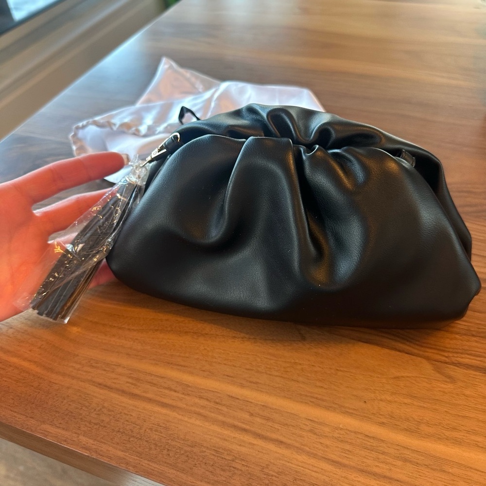 Understated Leather Black Vegan Clutch NWT
